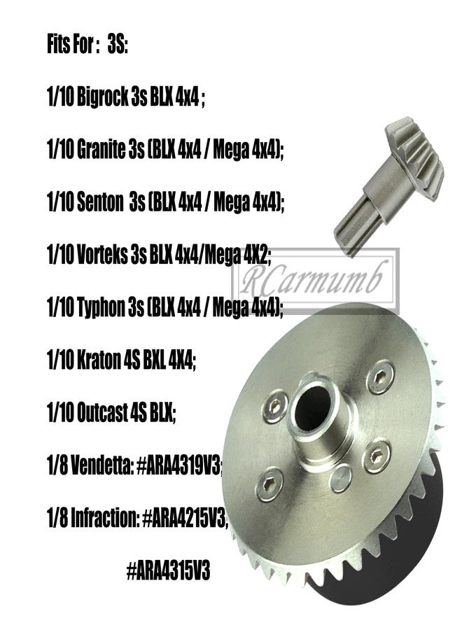 Rcarmumb Upgrades Part for 1/10 Granite/Senton/Vorteks/Big Rock 3S BLX,1/10 Outcast/Kraton 4S BLX 4X4,1/8 Vendetta/Typhon 3s blx，Steel 37T Main Gear & Differential Case & Input Gear 13T,Black - Image 2